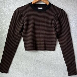 L.A. Hearts Black & Brown Striped Long Sleeve Cropped Top (M)